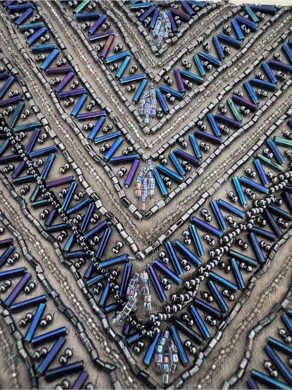 Vintage La Regale Beaded Evening Bag Gray Blue Iridescent Art Deco Cocktail Purs